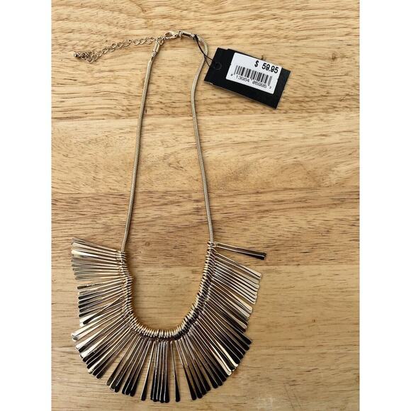 Ballet Fringe Pine Needle Shimmering Gold-tone Rods Fashion Statement Necklace - Picture 2 of 10